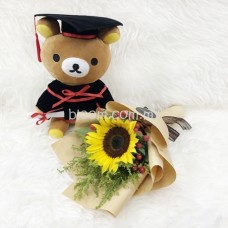 Convocation Set 07 (Convocation Rilakkuma With 3 stalks Sunflowers Hand Bouquet)